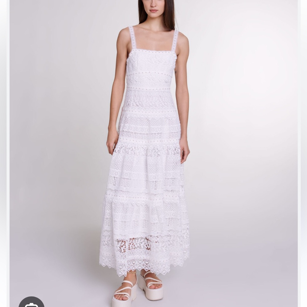 Maje White Crochet Lace Maxi Dress